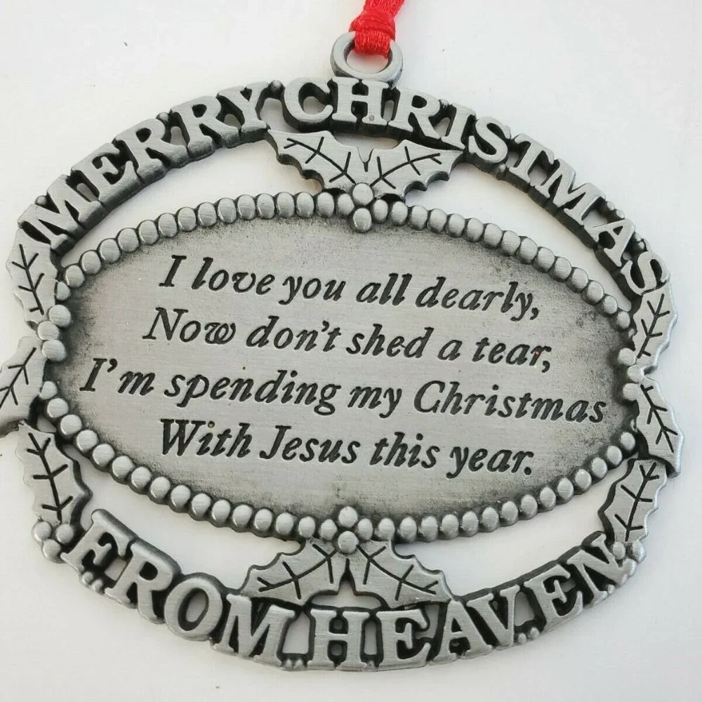 Merry Christmas From Heaven Pewter Ornament - 1990 John W. Mooney Jr. 3” EUC